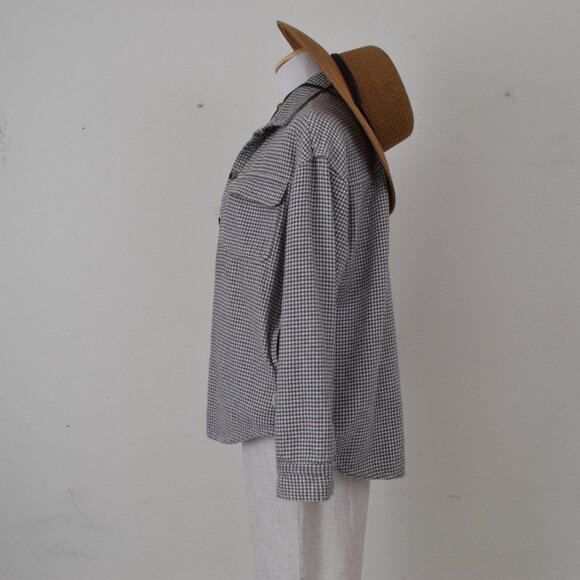 Hollister Boyfriend Fit Shirt Jacket M Houndstooth Pattern Gray/White - Picture 2 of 10